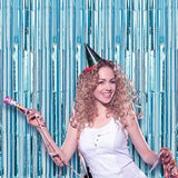 Voircoloria 4 Pack 3.3x8.2 Feet Light Blue Foil Fringe Backdrop