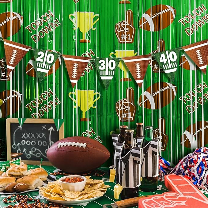 Football Party Decorations, 2 Pack Foil Fringe Curtains, Party