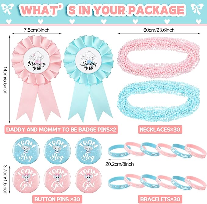 92 Pieces Gender Reveal Party Favors 30 Button Pins 30