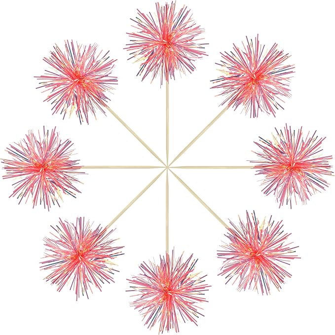 Gyufise 30Pcs Foil Firework Cupcake Toppers Sparkle Tinsel Cake #31
