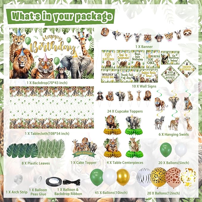 Safari Birthday Decorations 140Pcs Zoo Jungle Animal Theme Party