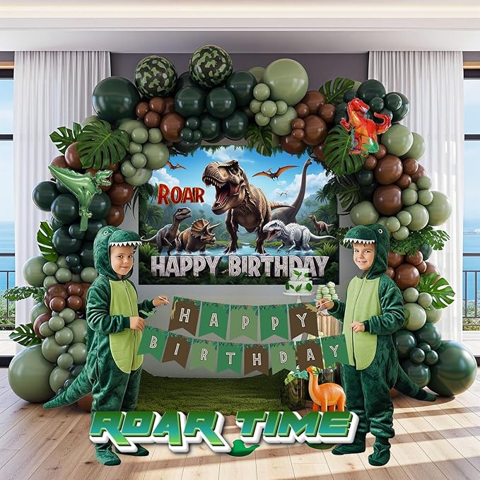 Dinosaur Birthday Party Decorations with Dinosaur backdrop Hunter