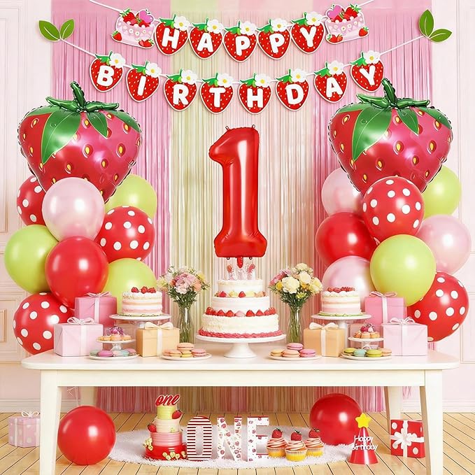 1st Birthday Decorations for Girls, 40 Inch Red Number 1 Balloon, 24