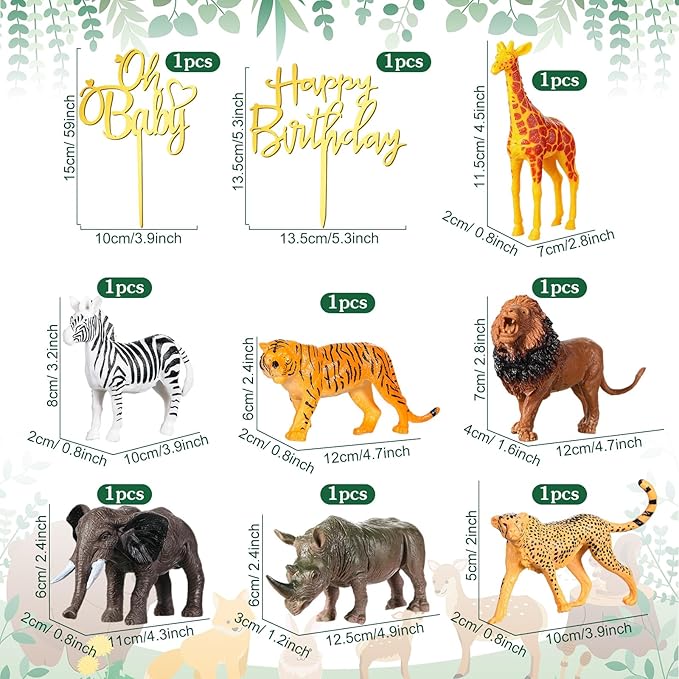 42 Pcs Safari Jungle Animal Cake Toppers Wild One Zebra Lion Giraffe
