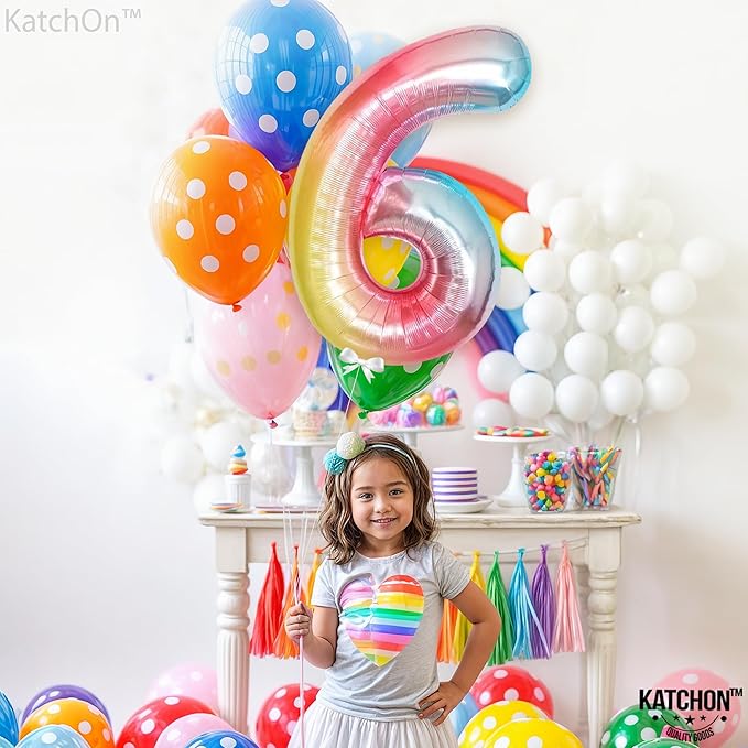 KatchOn, Giant Rainbow Number 6 Balloon - 40 Inch | 6 Year Old