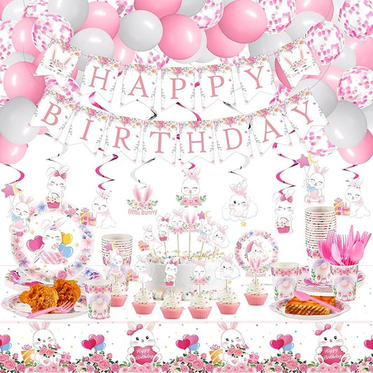 153 Pcs Easter Bunny Birthday Party Decorations Kit with Bunny
