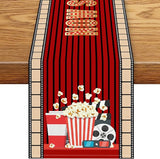 Movie Night Table Runner, Vintage Film Popcorn Tape Now Showing Movie