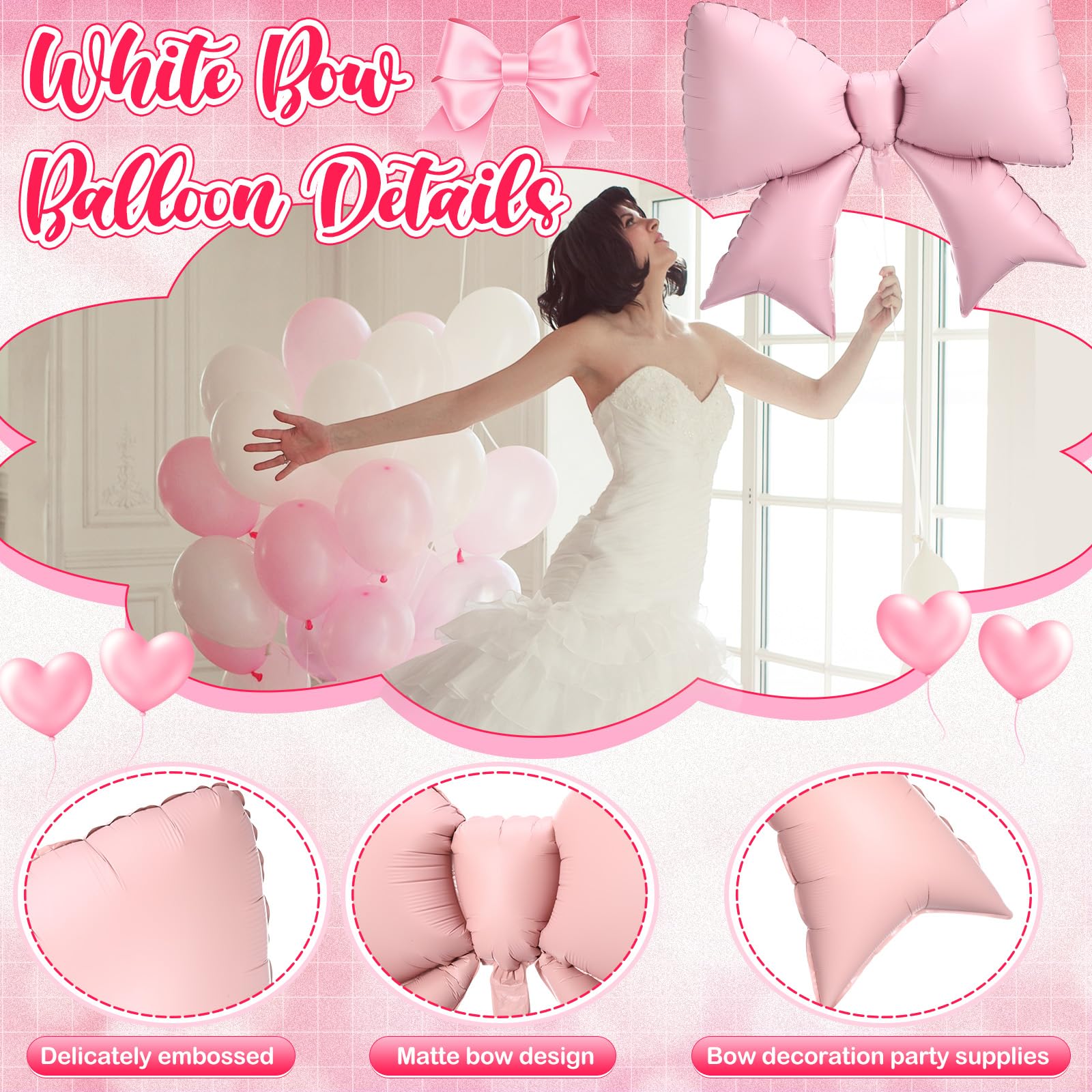 Simgoing 4 Pcs 39 Inch Jumbo Pink Bow Balloons Giant Bow Balloons