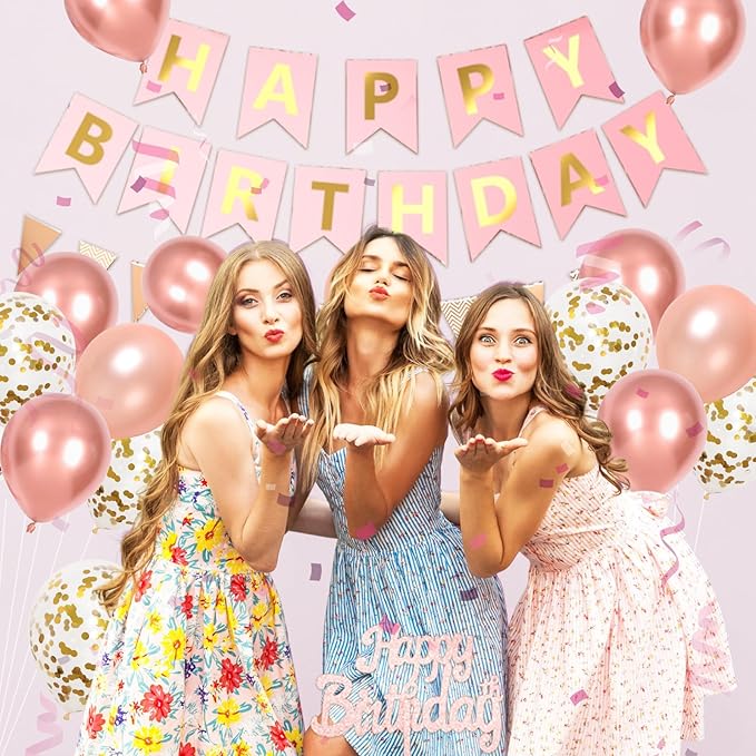 Rose Gold Birthday Decorations For Girl Woman Happy Birthday Party