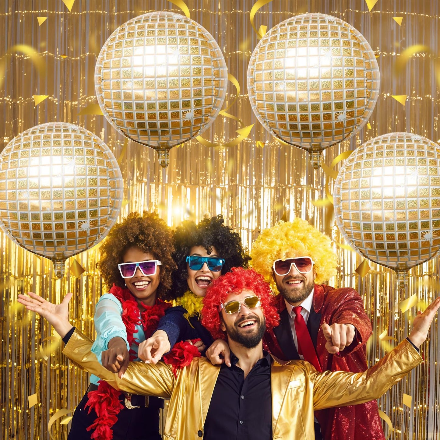 Disco Ball Balloons 4PC,Foil Disco Balloons 22 Inch 4D Round White