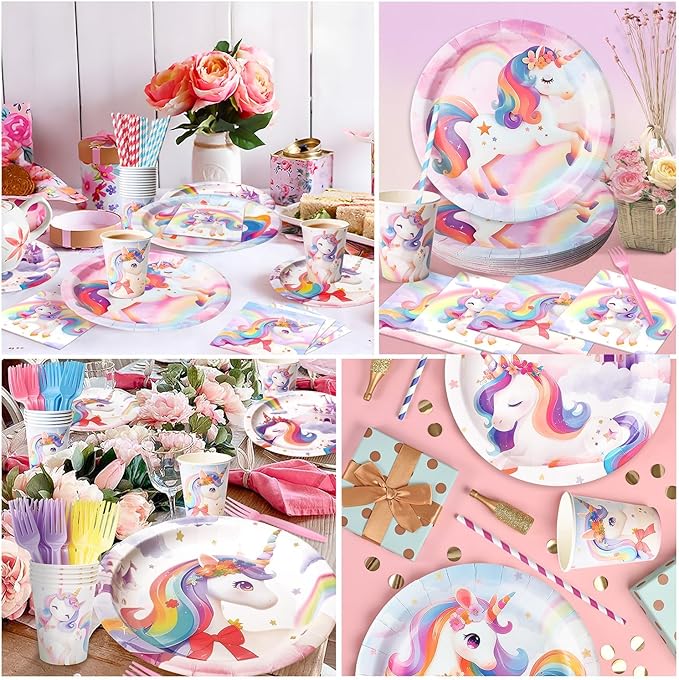300 Pcs Unicorn Plates and Napkins Tableware Set Plates Napkins Cups