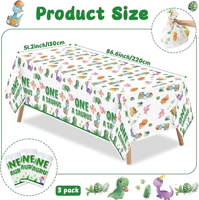Dinosaur 1st Birthday Party Tablecloths 3Pcs One A Saurus Party
