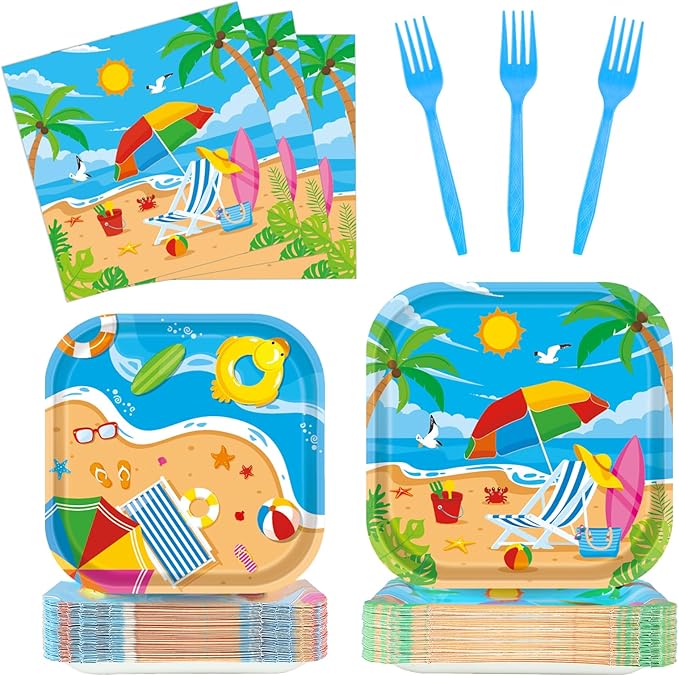 96Pcs Beach Party Supplies Summer Pool Party Paper Plates Napkins