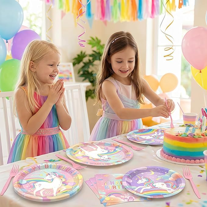 96 Pcs Happy Birthday Party Decorations Tableware Set Unicorn