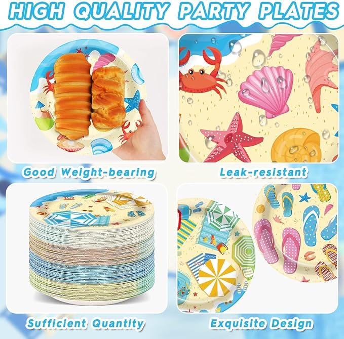 100Pcs Summer Beach Party Plates Hawaiian 9 Inch Dinner Dessert