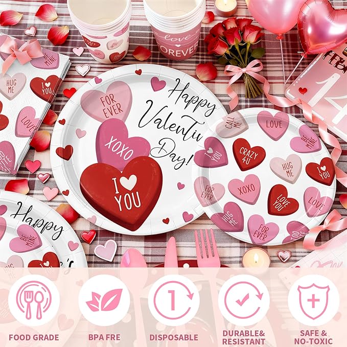 168PCS Happy Valentine's Day Party Supplies Pink Red White Heart