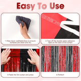 Voircoloria 3 Pack 3.3x8.2 Feet Red and Black Foil Fringe Backdrop