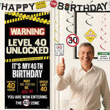40th Birthday Decorations Men Women Caution Logo Level 40 Unlocked