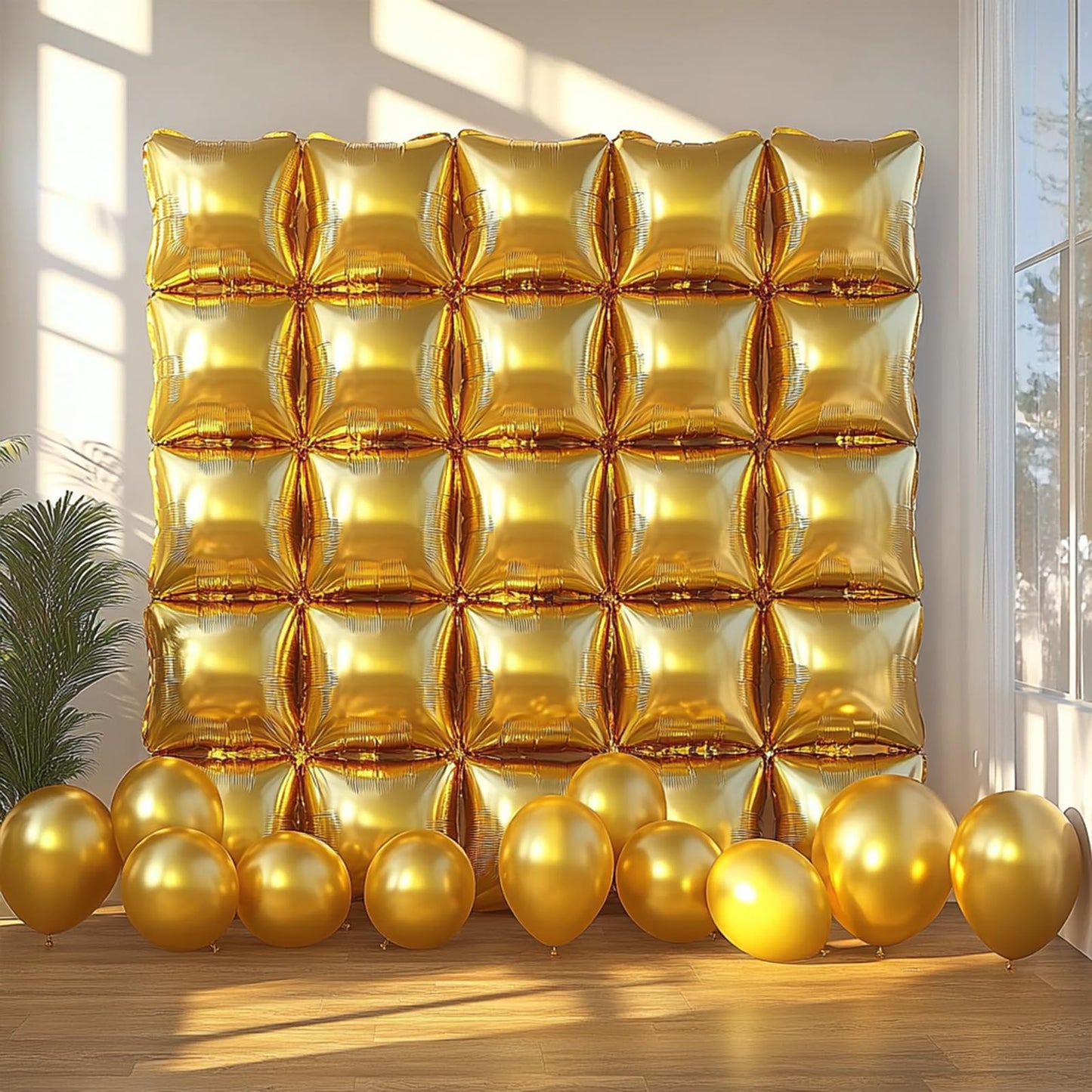 Gold Square Foil Balloons Wall Tunnel Backdrop Double Sided Metallic