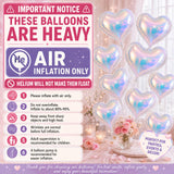 Iridescent Heart Balloons, 10 Pcs 18 Inch Transparent Holographic Foil