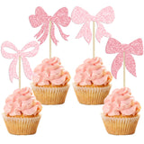 Gyufise 36Pcs Bow Cupcake Toppers Glitter Bowknot Cupcake Picks Bow