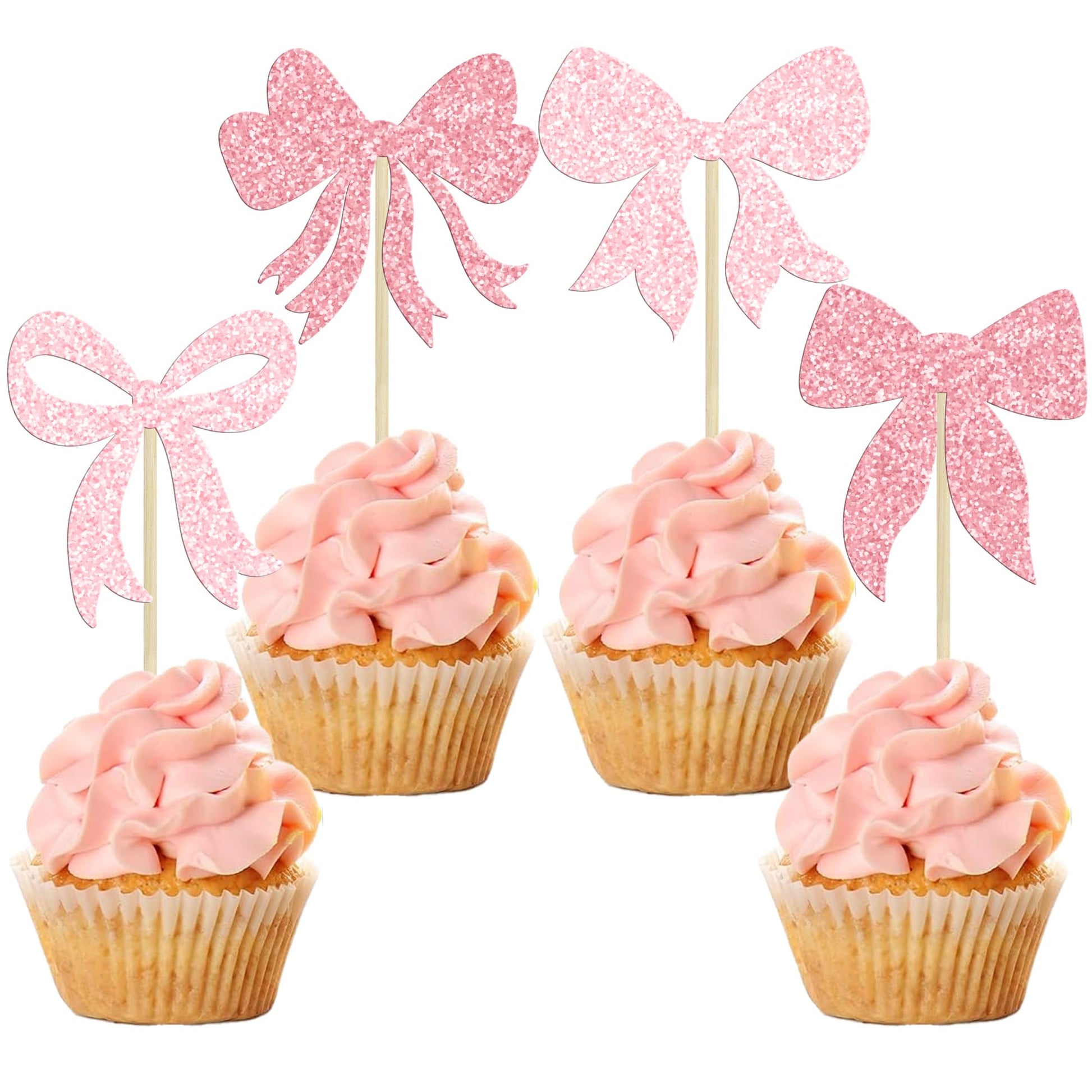Gyufise 36Pcs Bow Cupcake Toppers Glitter Bowknot Cupcake Picks Bow