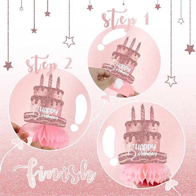 Pink Rose Gold Party Decorations 12Pcs Pink Rose Gold Honeycomb