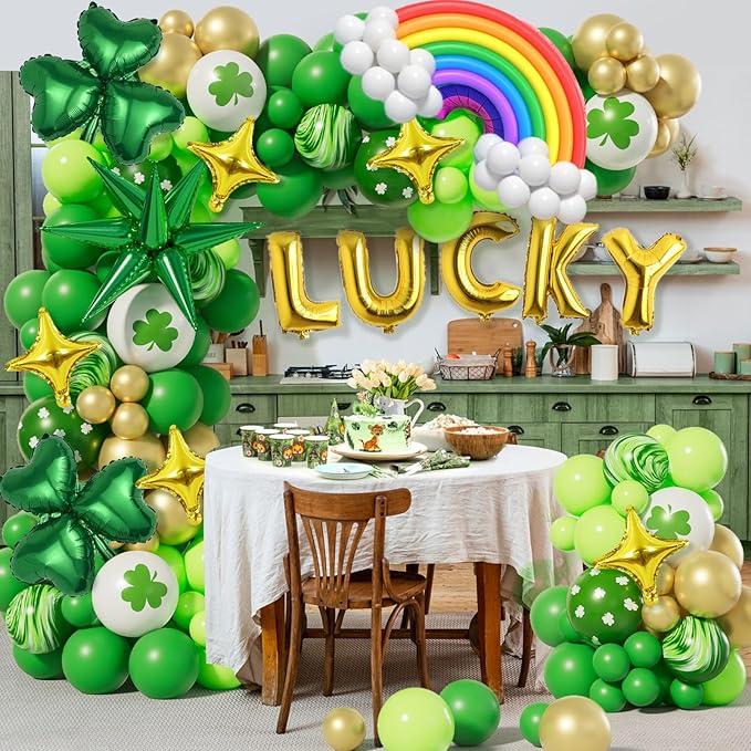 St Patrick's Day Balloon Arch Garland Kit With Green Lucky Shamrock