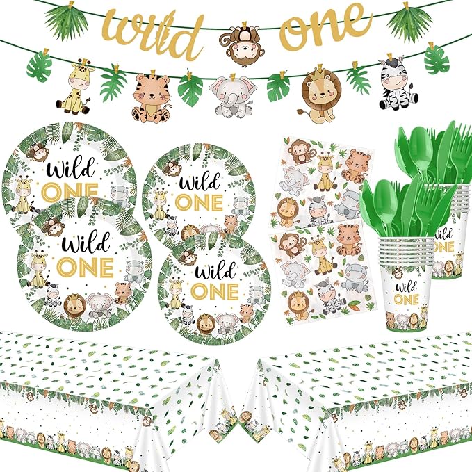 403 Pcs Wild One Birthday Decorations for 50 Jungle Safari Animal