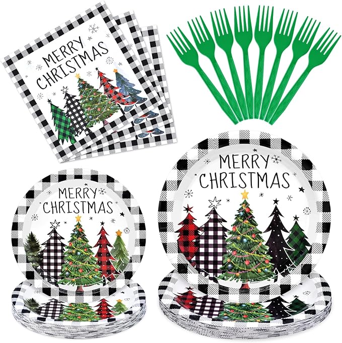 96 Pieces Christmas Tree Tableware Party Supplies Black and White