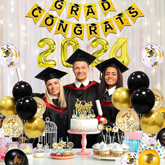 Black and Gold Party Decorations 4 Set Balloon Stand Table