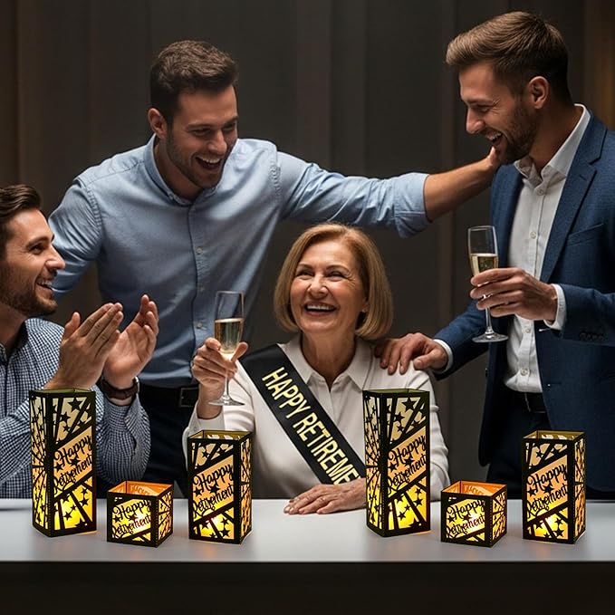12 Pcs Happy Retirement Party Table Decorations Black and Gold