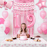 19th Pink Birthday Decorations for Girls, Pink Bow Coquette Birthday