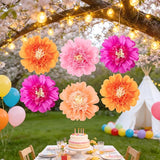 SUNBEAUTY 6PCS Hot Pink and Orange Paper Flowers 12 Inch Large Tissue