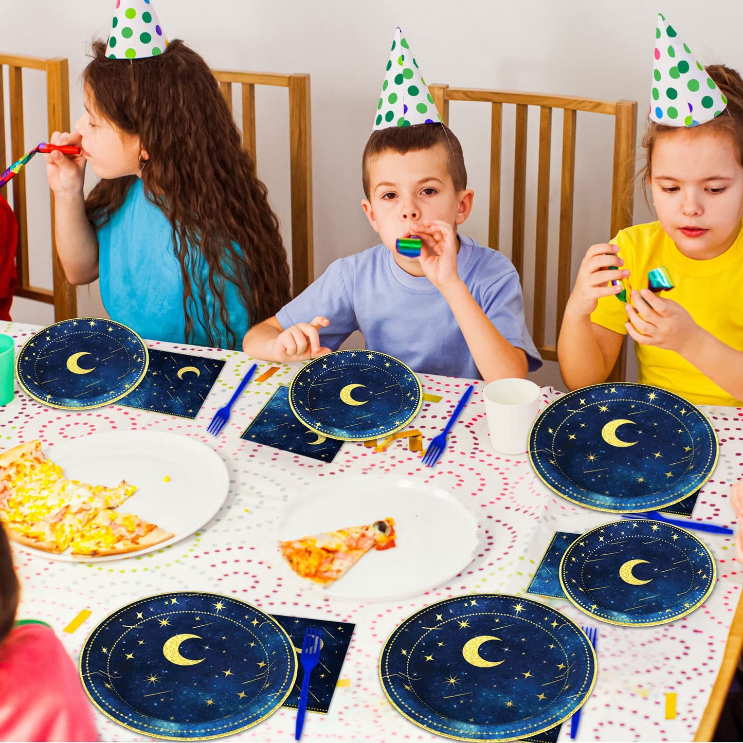 chiazllta 96 Pcs Starry Night Plates and Napkins Party Supplies Sweet