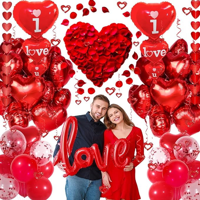 Valentines Day Decorations Set I Love You Balloons and Red