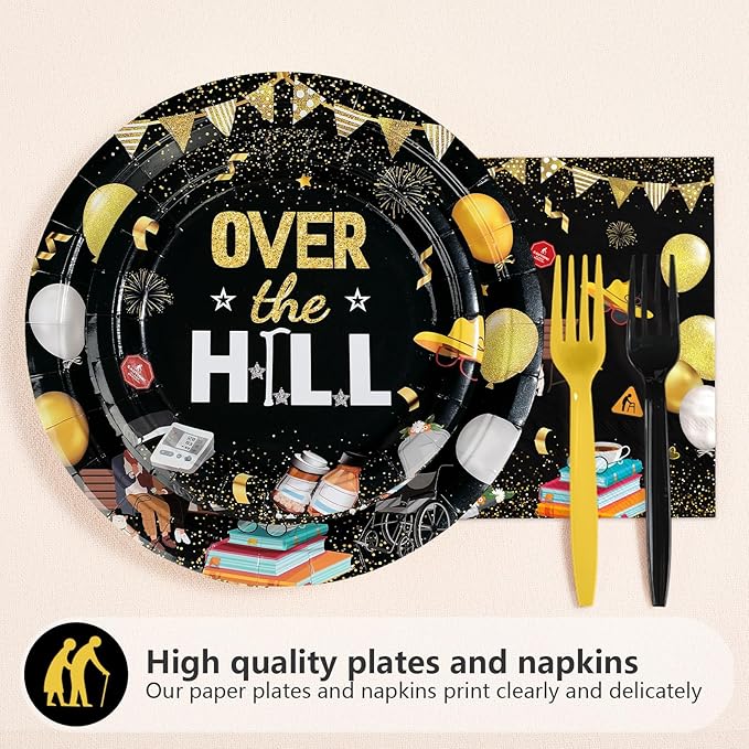 96Pcs Old Lives Matter Decoration Over The Hill Birthday Plates and