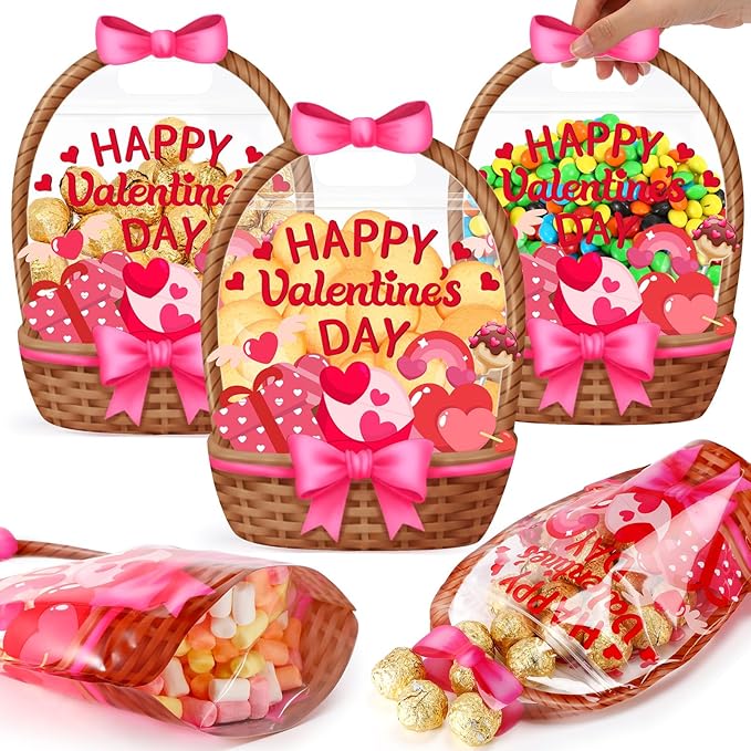25 Pcs Valentine's Day Gift Bags Heart Basket Treat Bags with