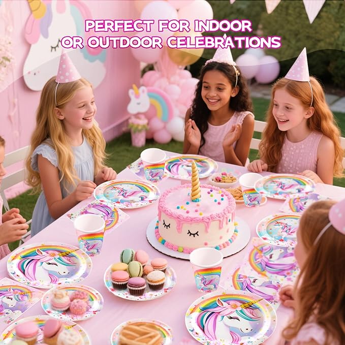 Unicorn Birthday Party Supplies Set Disposable Tableware for 24
