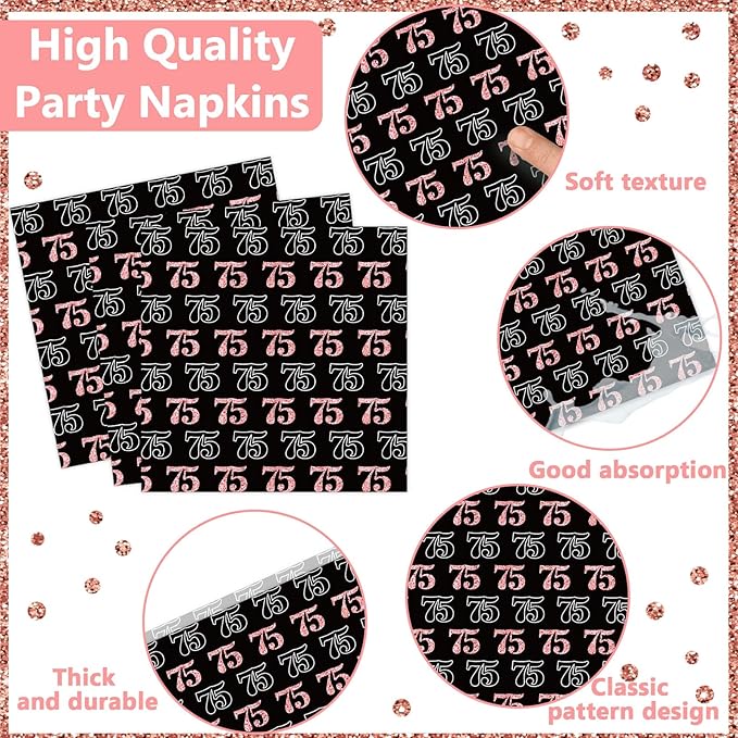 96 Pcs 75th Birthday Plates and Napkins Party Supplies Happy 75th