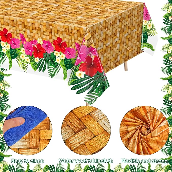 4 Pcs Hawaiian Luau Party Table Cover 54'' x 108'' Plastic Hawaiian