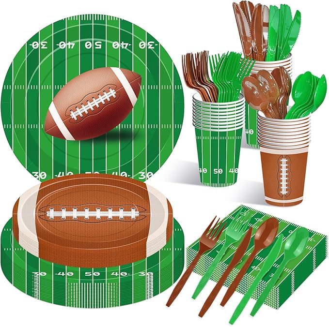 175 Pcs Football Tableware Set Serves 25 Football Themed Disposable