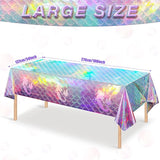 3Pcs Mermaid Iridescence Plastic Tablecloths Mermaid Laser Table