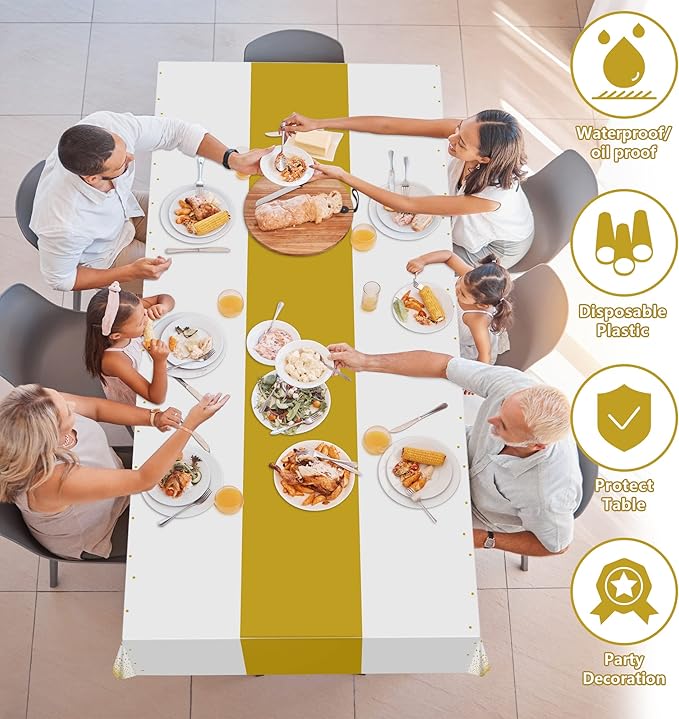 OHOME 4 Pack Disposable Plastic Table Cloths for Parties,White and