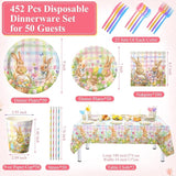 452 Pcs Easter Party Supplies for 50 Guest Pastel Easter Bunny Paper