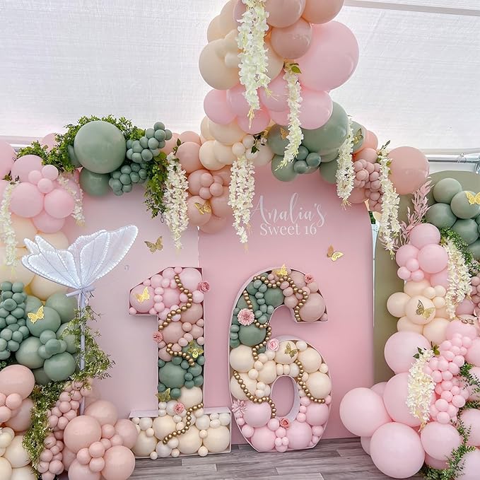 HILAVO Sage Green Pink Balloons 12 Inch Olive Green Pastel Pink Ivory