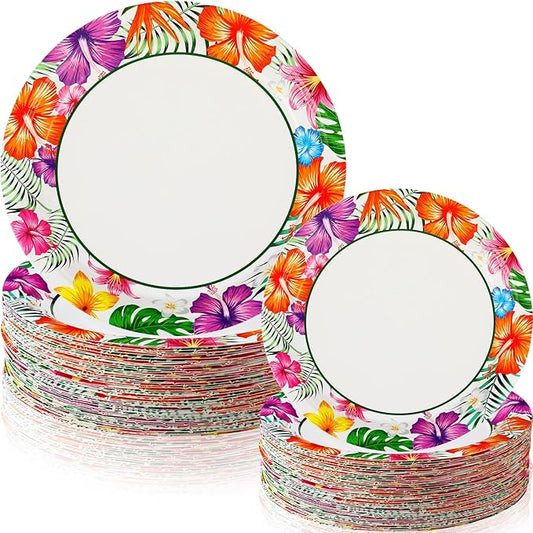 120 Pcs Summer Party Paper Plates Disposable Round Paper