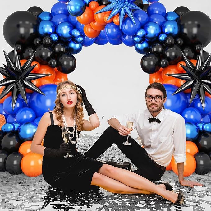 Black Orange Blue Balloon Arch Kit,Royal Blue Black Balloon Garland