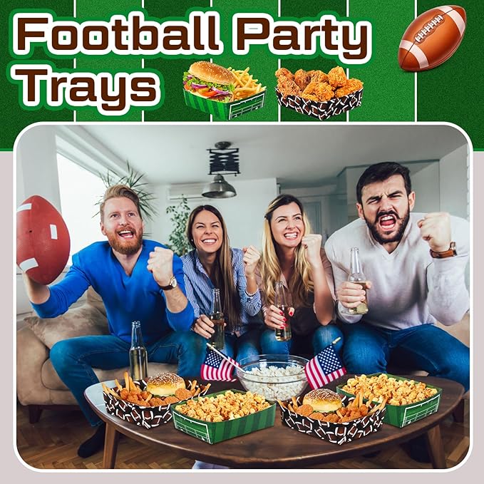 36 Pack Football Party Supplies Large 5 lb Football Plates Trays