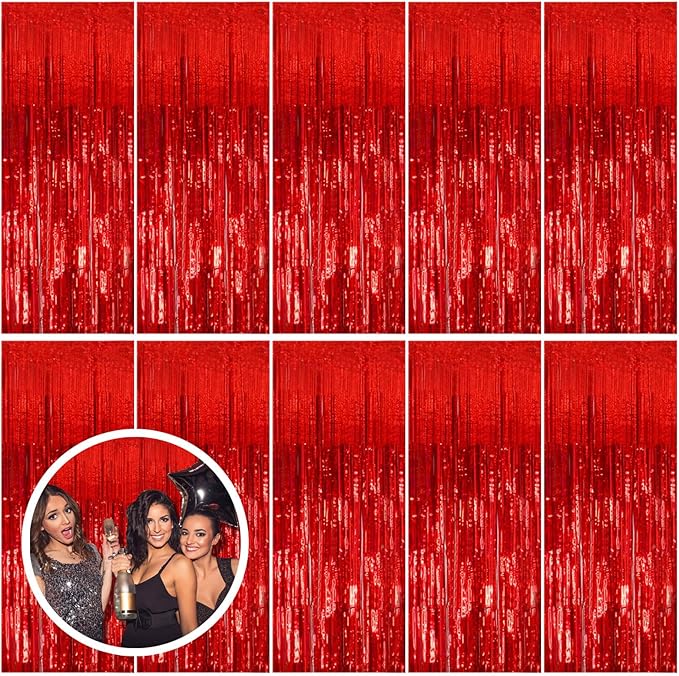 10 Pack Red Streamers Party Backdrop Christmas Decorations Foil